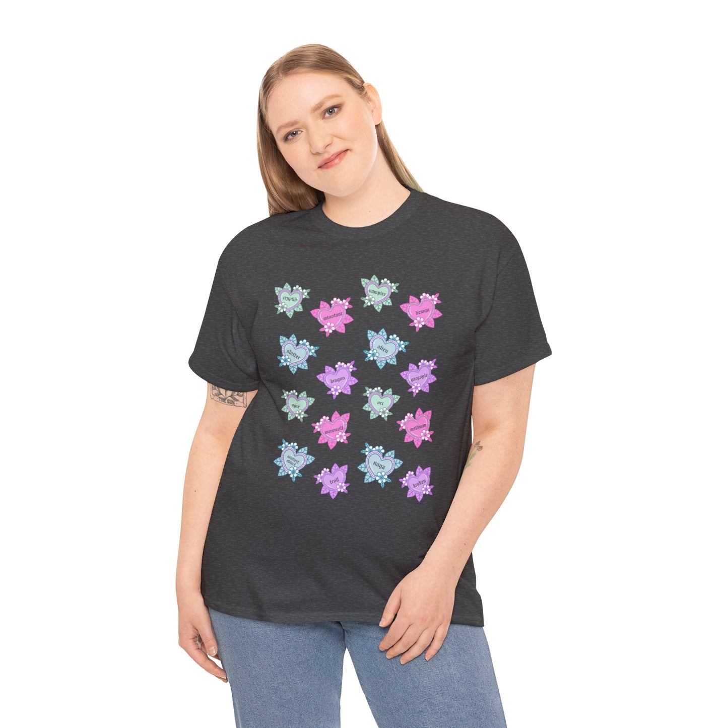 Monster Tattoo Hearts Unisex Heavy Cotton Tee