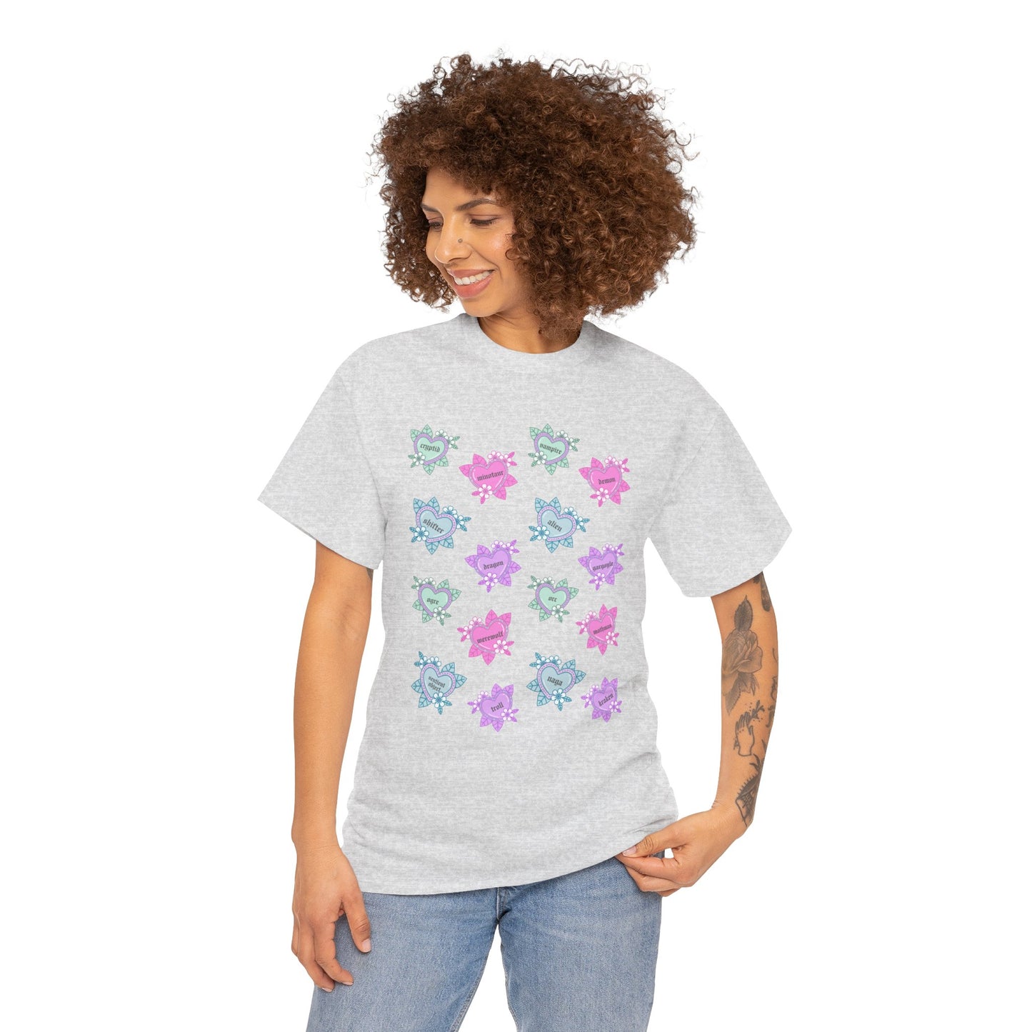 Monster Tattoo Hearts Unisex Heavy Cotton Tee