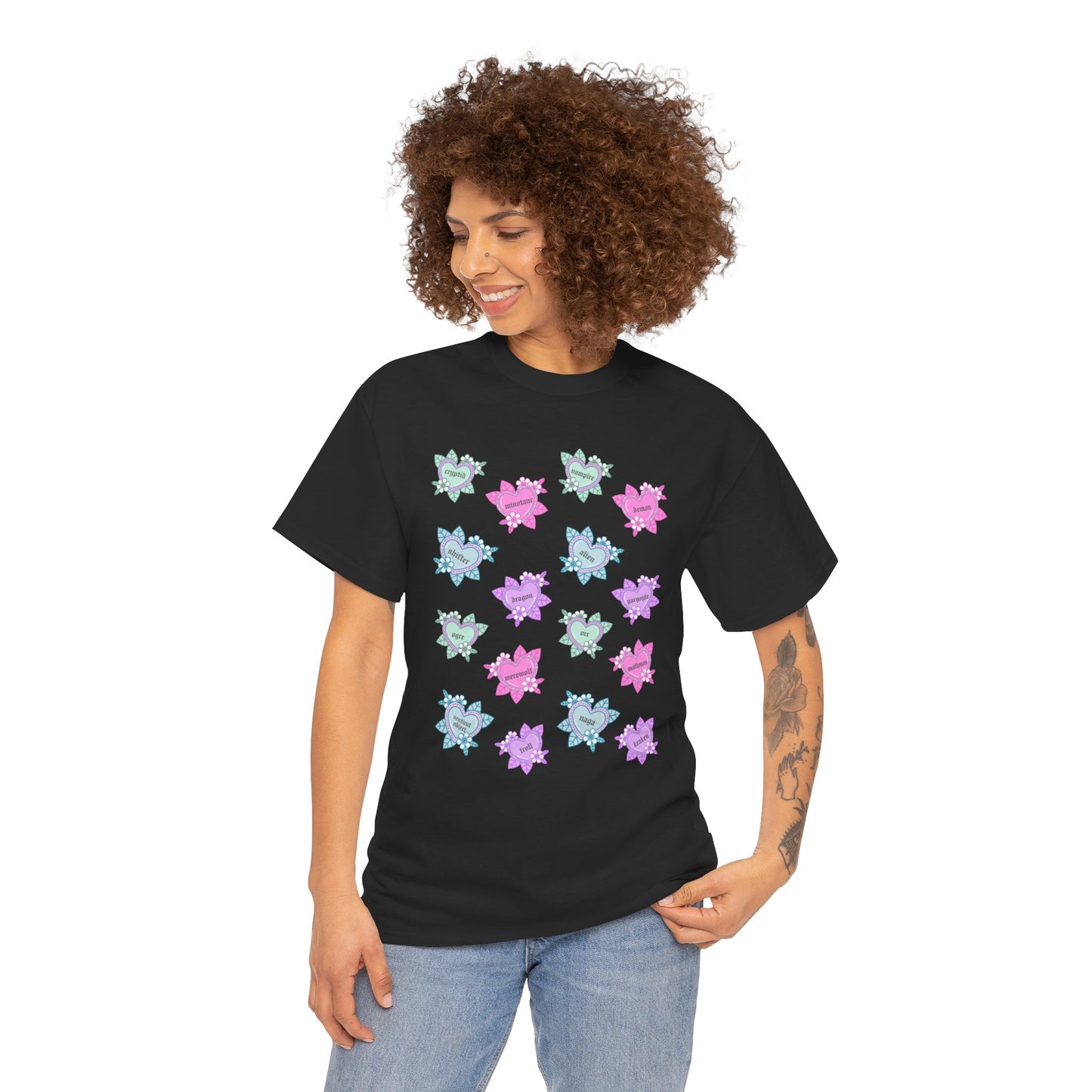 Monster Tattoo Hearts Unisex Heavy Cotton Tee