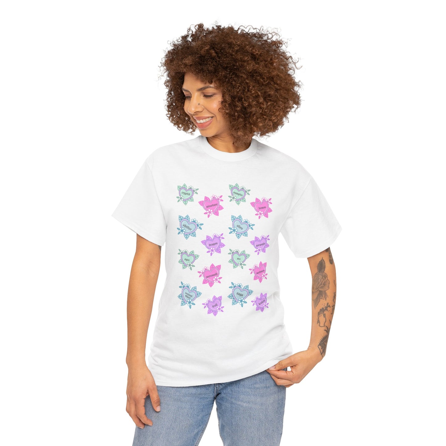 Monster Tattoo Hearts Unisex Heavy Cotton Tee