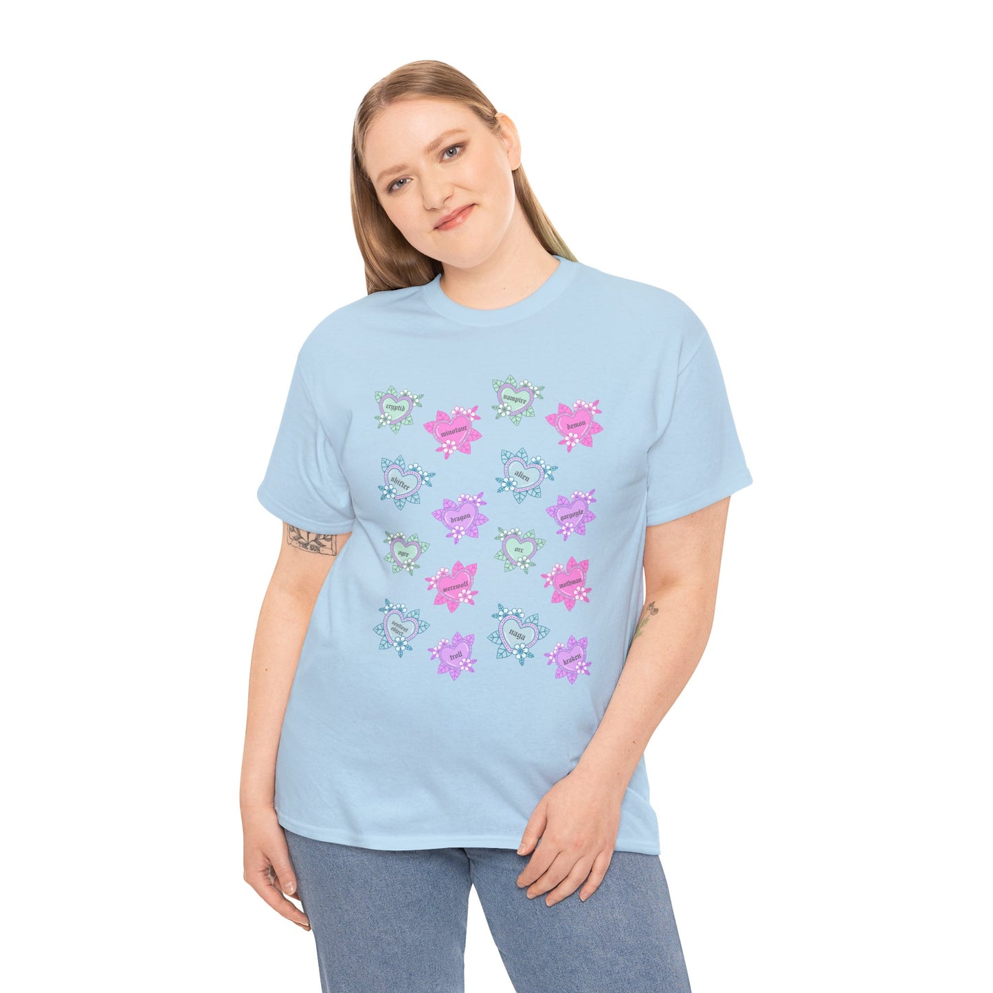 Monster Tattoo Hearts Unisex Heavy Cotton Tee