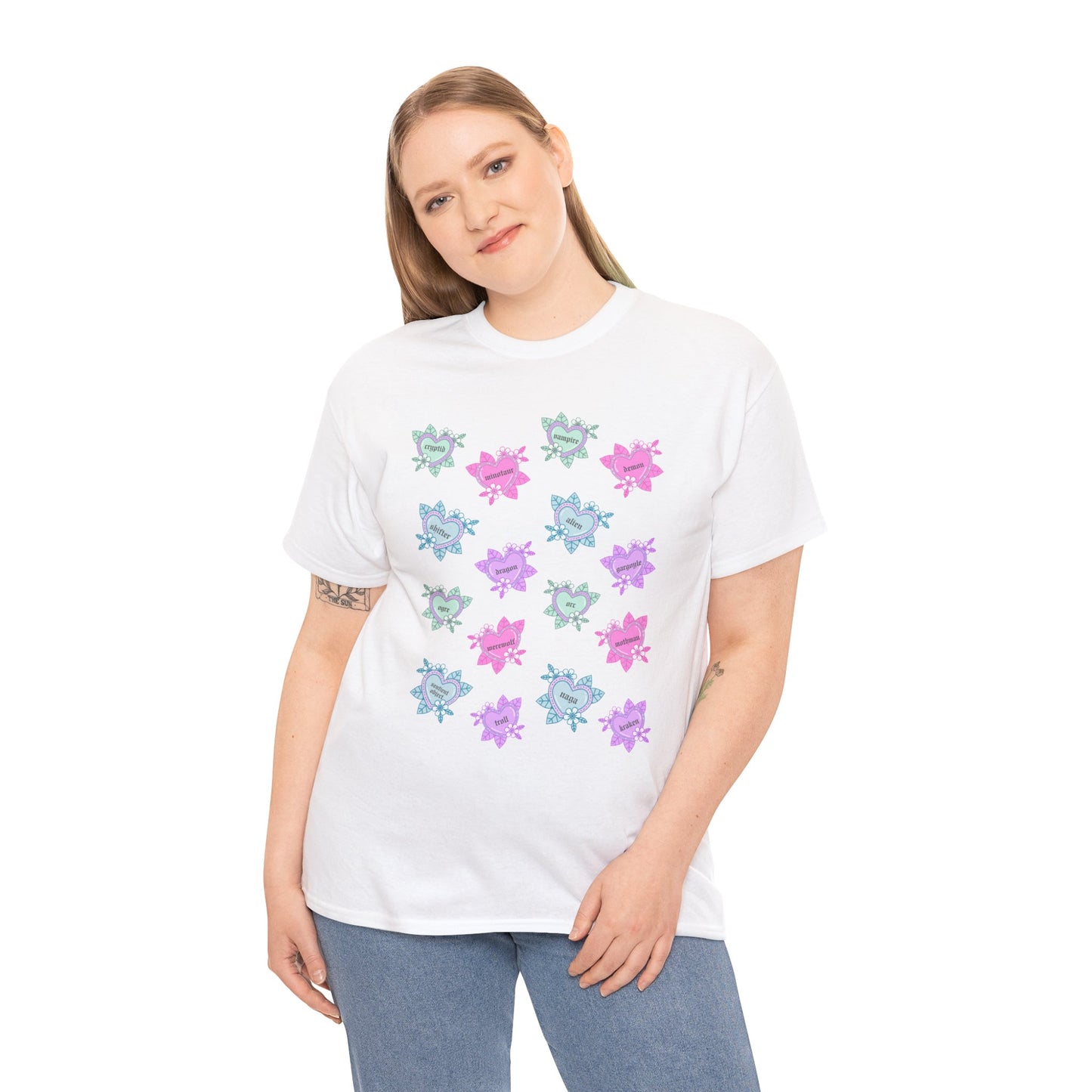 Monster Tattoo Hearts Unisex Heavy Cotton Tee