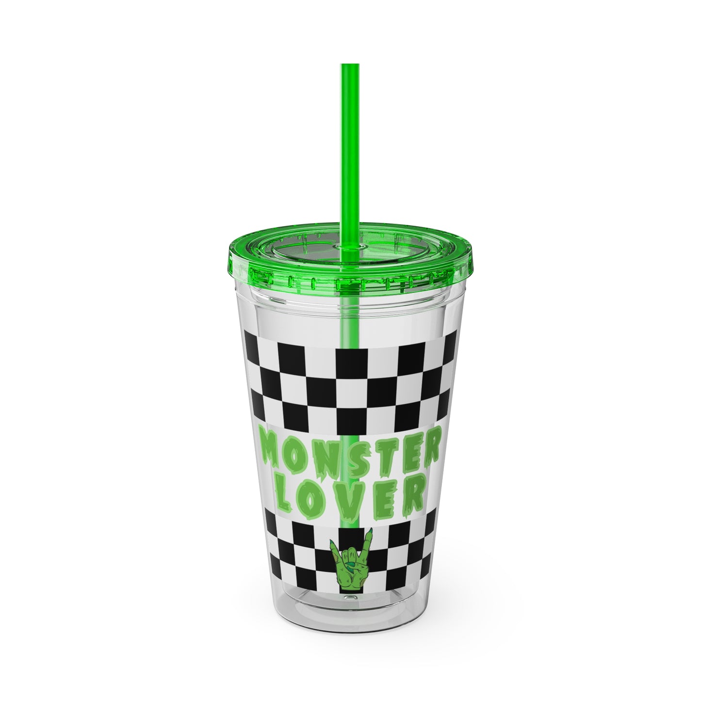 Checker Monster Lover Sunsplash Tumbler with Straw, 16oz