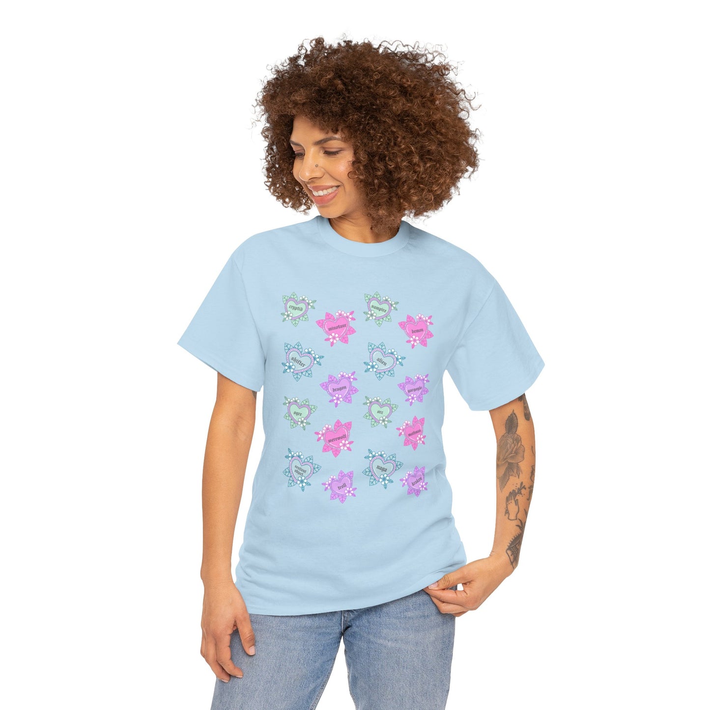 Monster Tattoo Hearts Unisex Heavy Cotton Tee