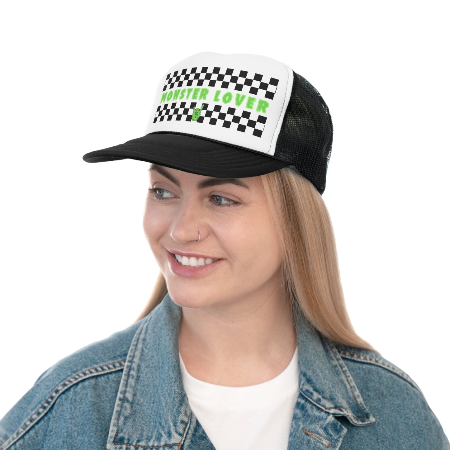 Checker Monster Lover Trucker Caps