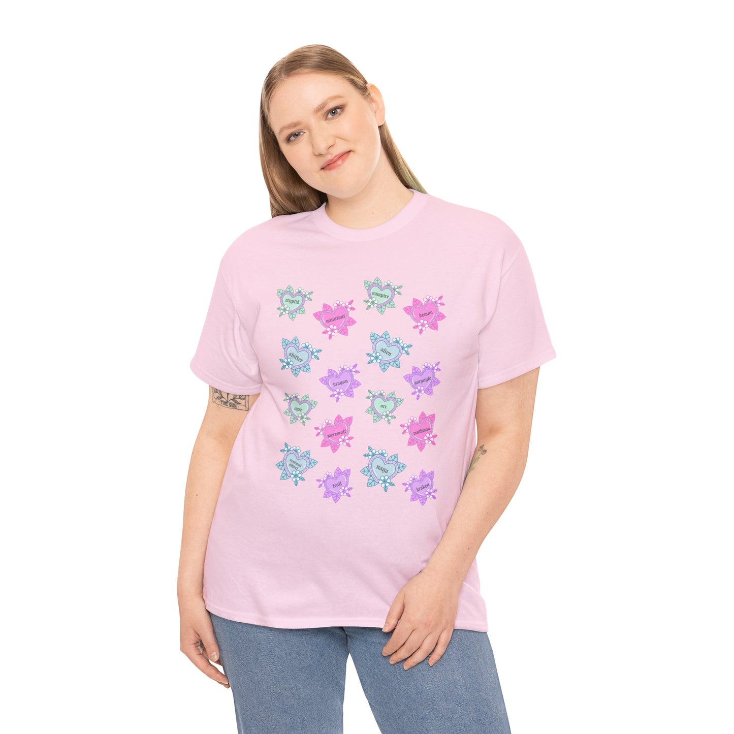 Monster Tattoo Hearts Unisex Heavy Cotton Tee