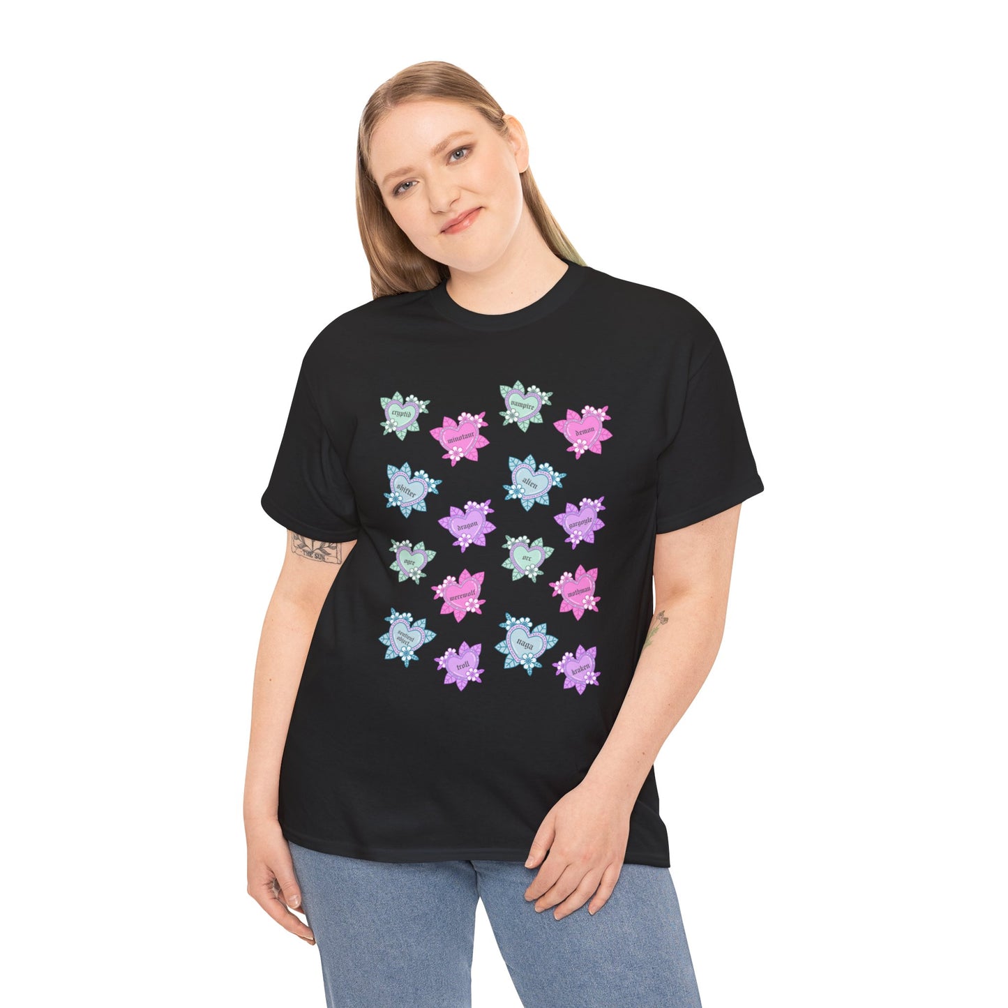 Monster Tattoo Hearts Unisex Heavy Cotton Tee