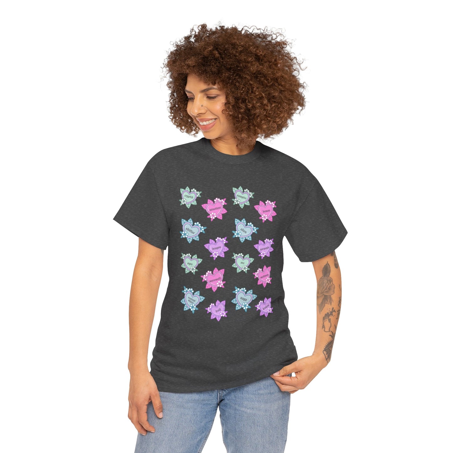 Monster Tattoo Hearts Unisex Heavy Cotton Tee