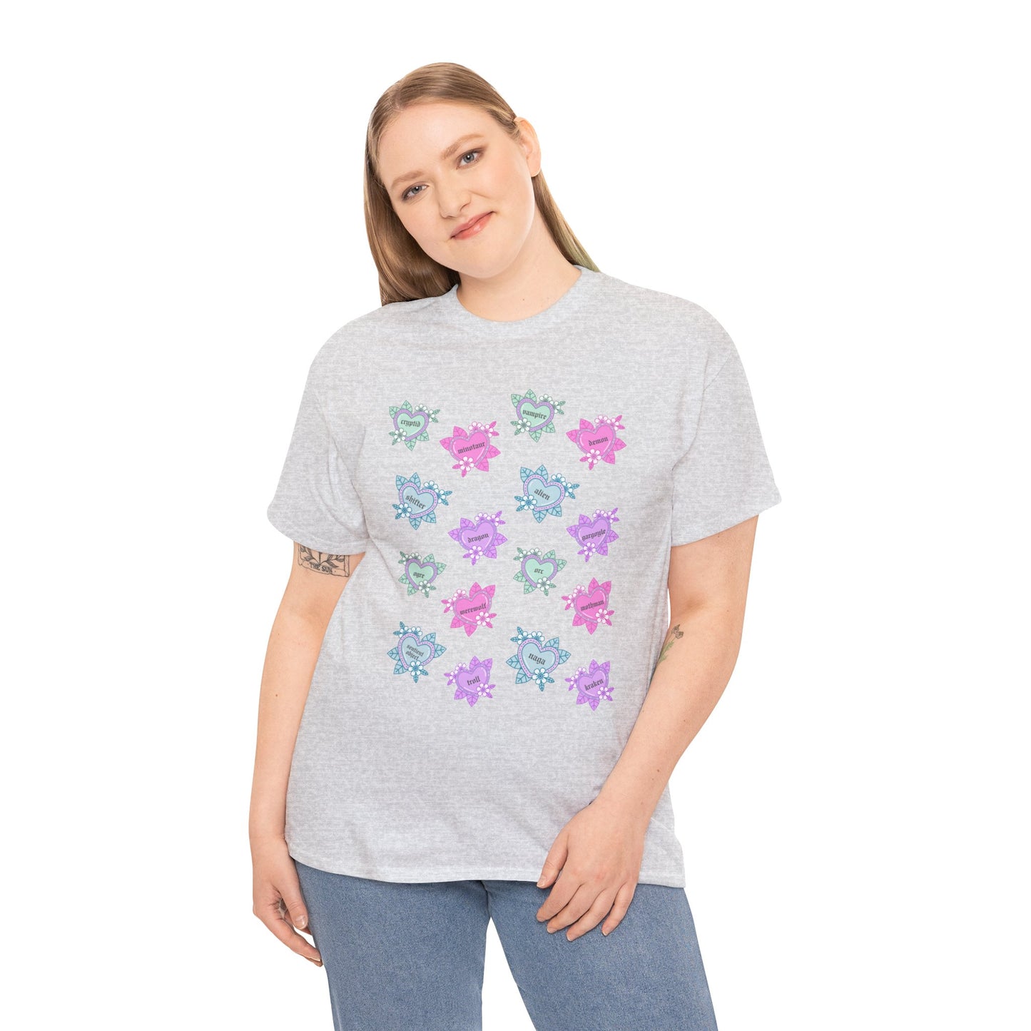 Monster Tattoo Hearts Unisex Heavy Cotton Tee