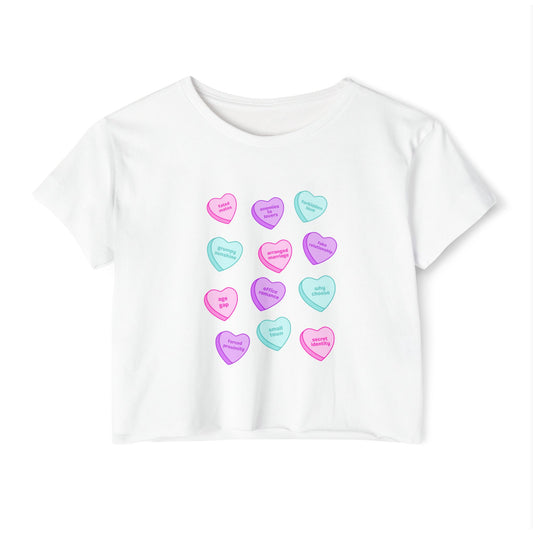 Candy Hearts Tropes Women's Festival Crop Top