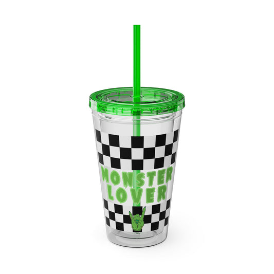 Checker Monster Lover Sunsplash Tumbler with Straw, 16oz